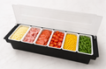 Pizza topping station med 6 fack och lock