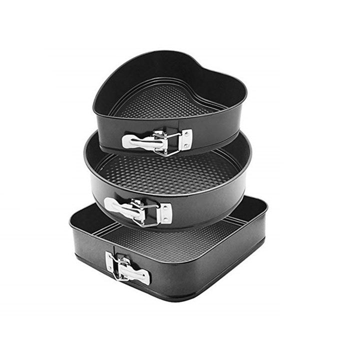 Springform set - Rund, fyrkantig och hjärtform, med non-stick beläggning. Set med 3 st.